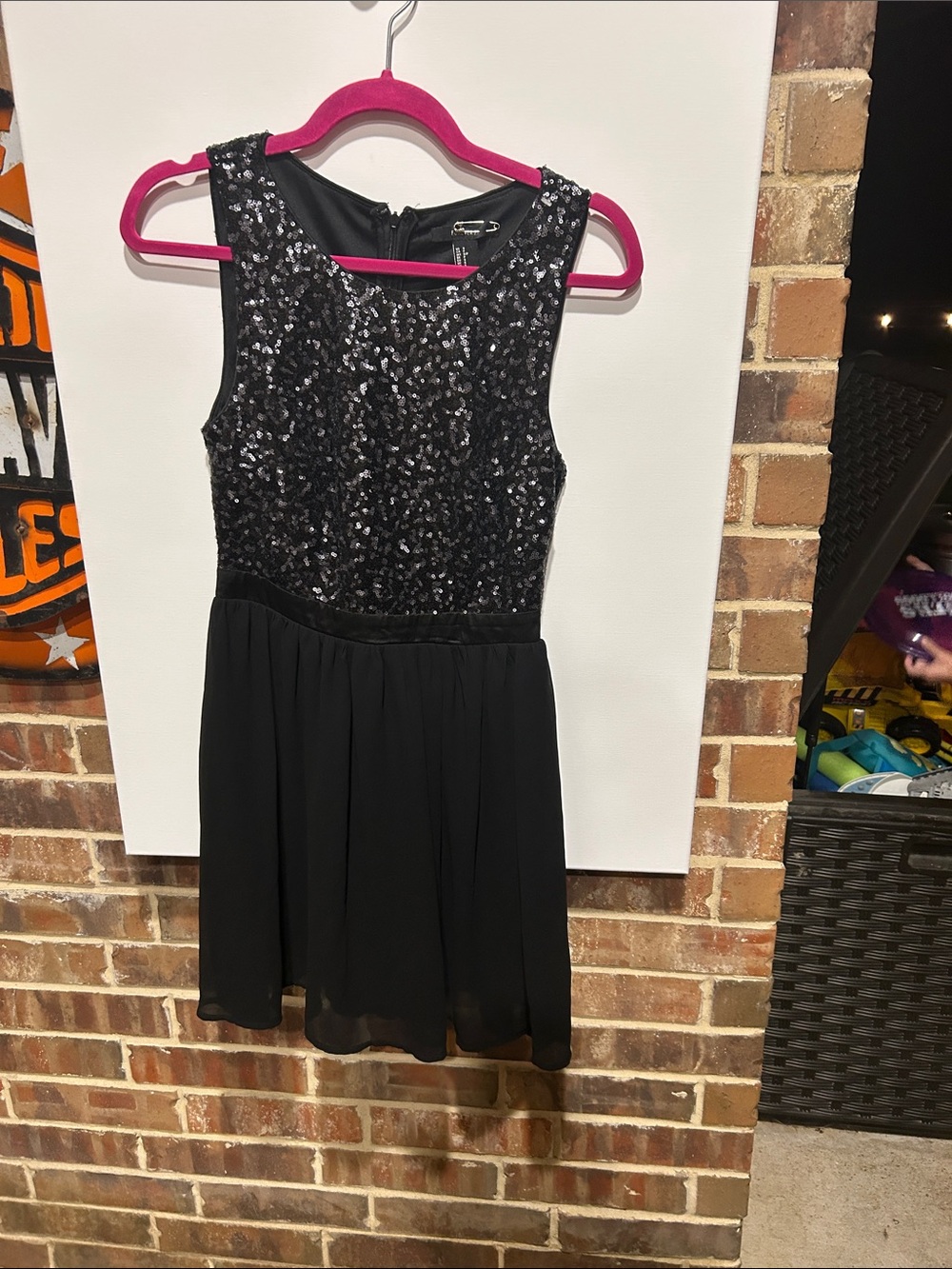 Forever 21 Black Sequin Bodice Chiffon Skirt Dress